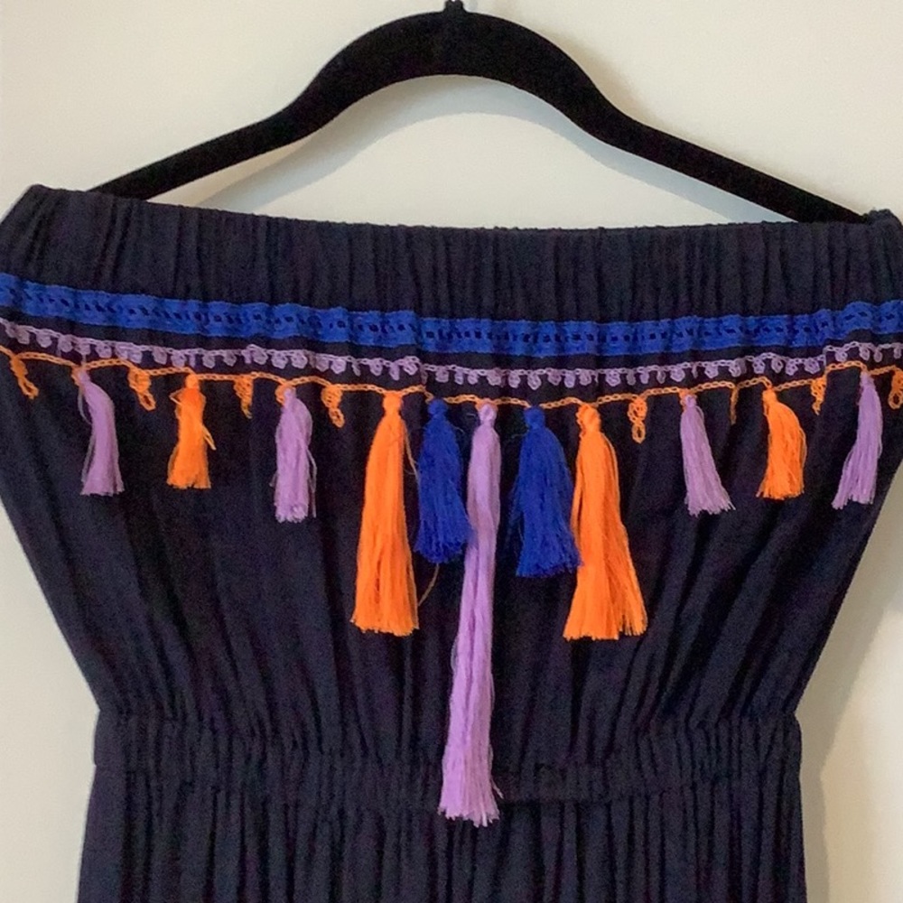 Skemo tassel trim embroidered strapless maxi dress M runs small - Picture 3 of 7